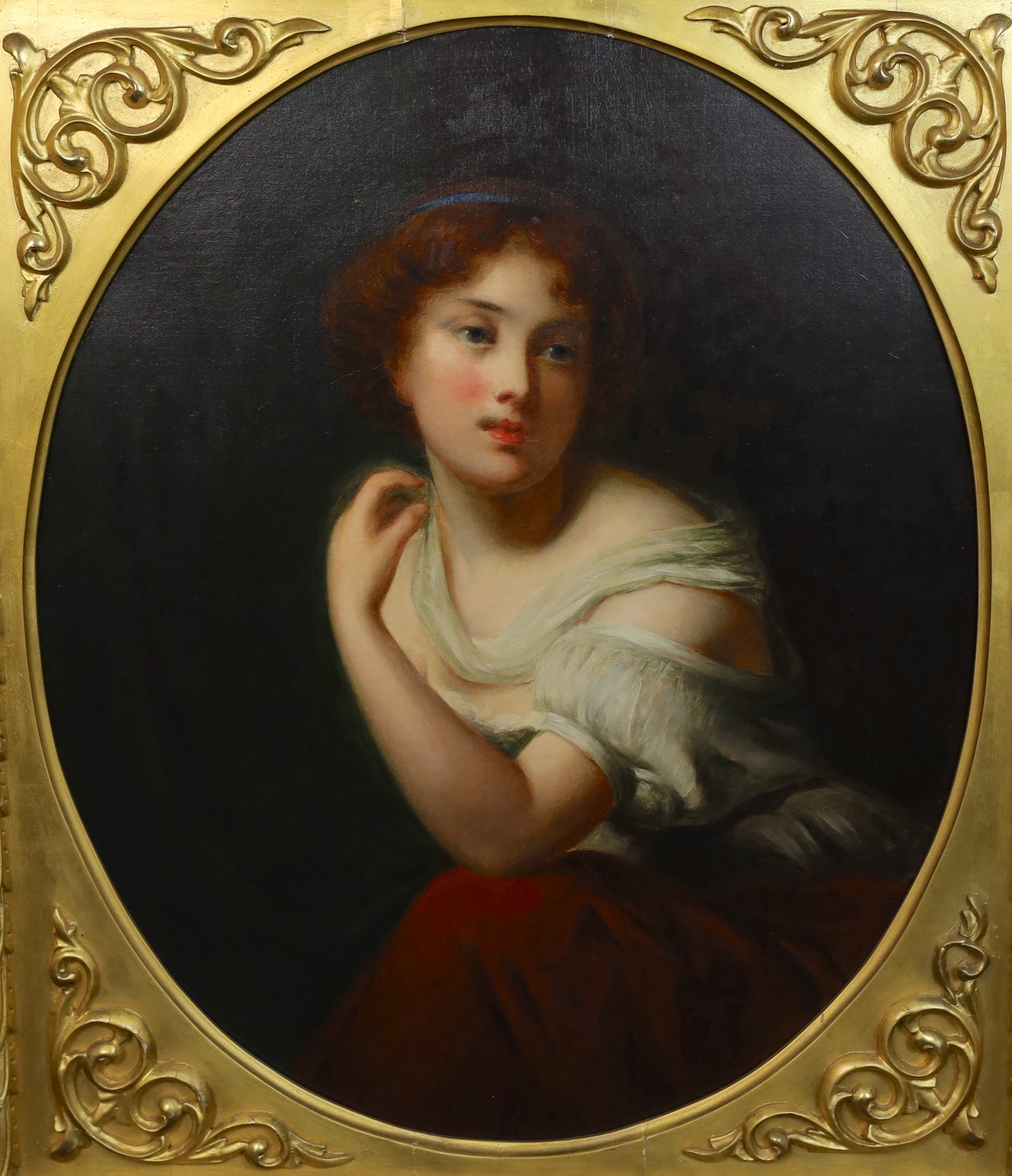 After Jean-Baptiste Greuze (French, 1725-1805), Portrait of a young lady, ‘Gabrielle’, oil on canvas, 74 x 60cm
